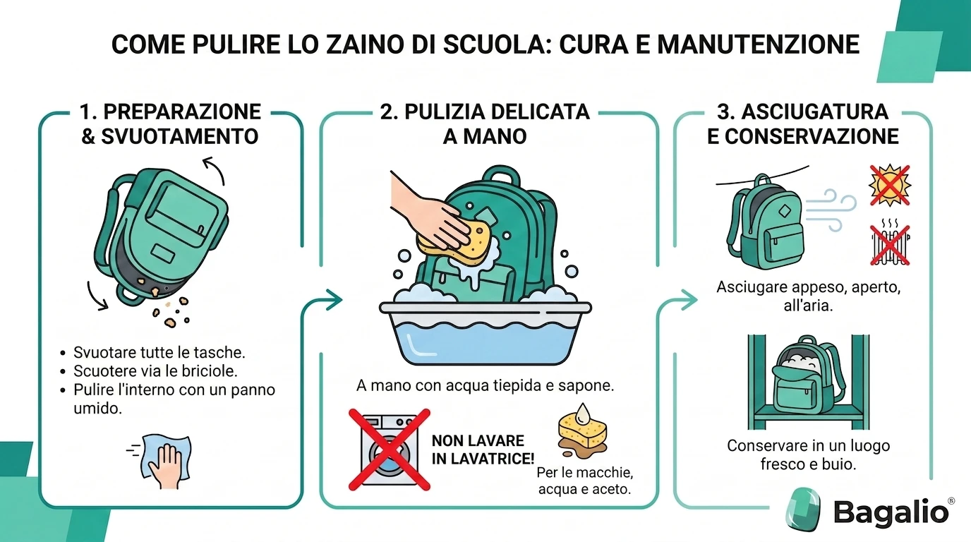 Infografica: come pulire e prendersi cura di una cartella scolastica
