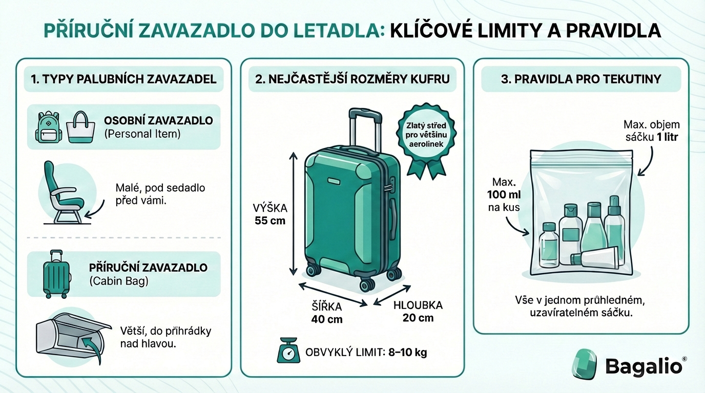 Infografica: Dimensioni bagagli a mano e regole per i liquidi in aereo.
